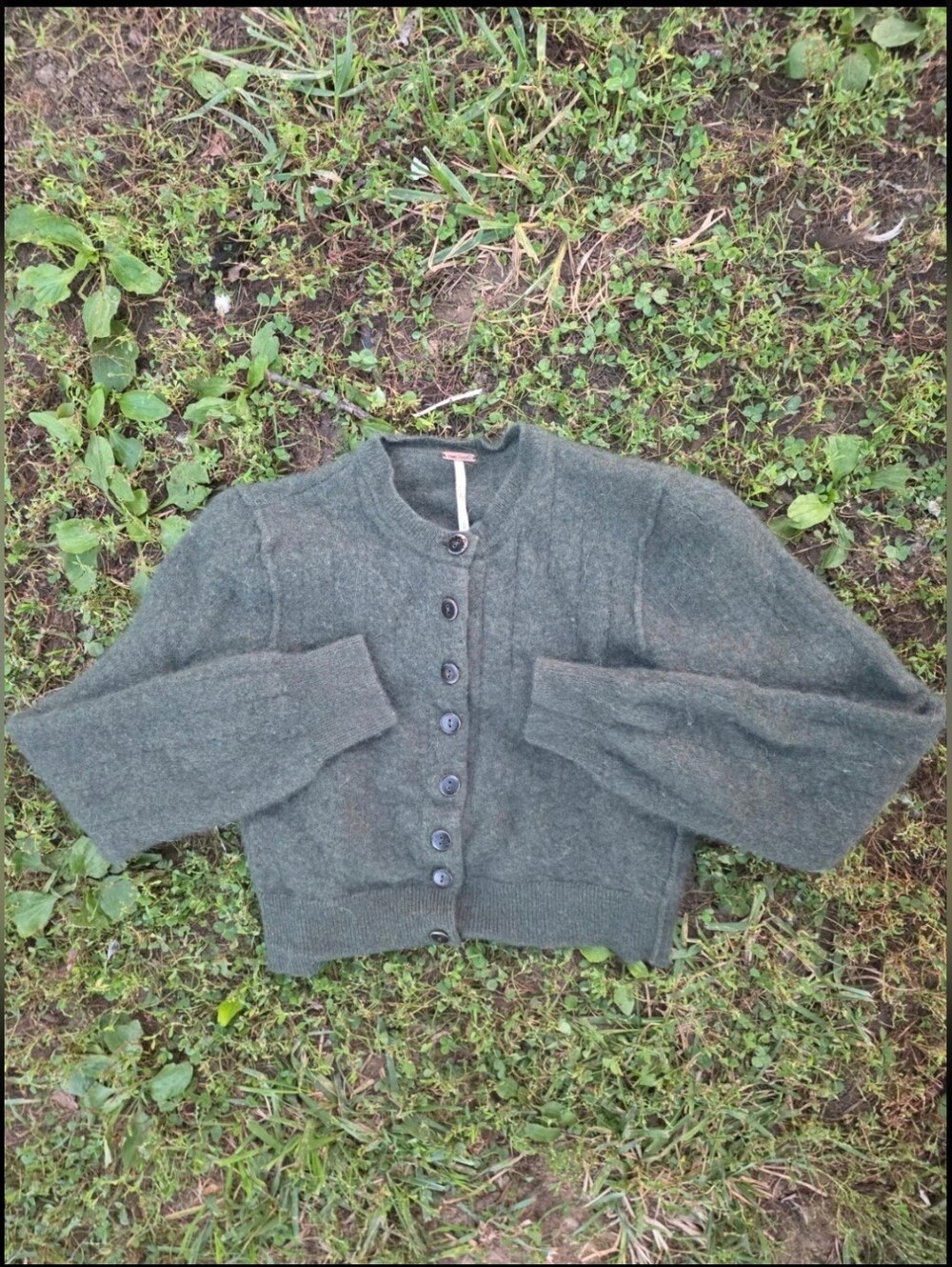 Free People Olive Green 100% Cashmere Button-Front Cardigan Sweater Size XS